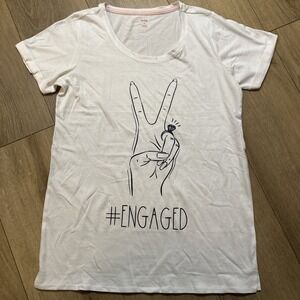 Miss To Mrs. #Engaged Ring Proposal Women's White Graphic Tee‎ Small